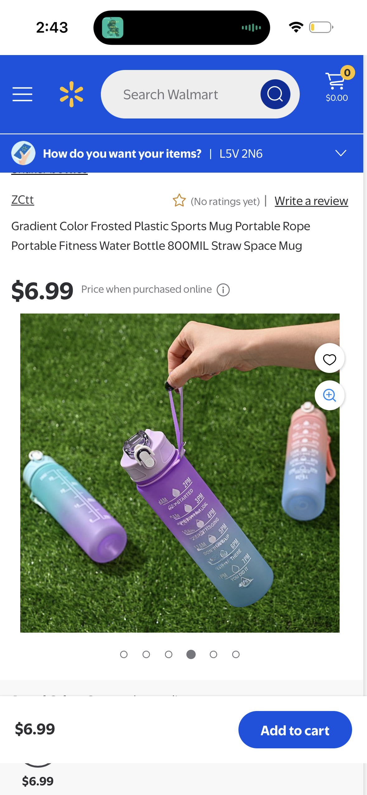 Gradient Color Frosted Plastic Sports Mug Portable Rope Portable Fitness Water Bottle 800MIL Straw Space Mug, Purple & Blue