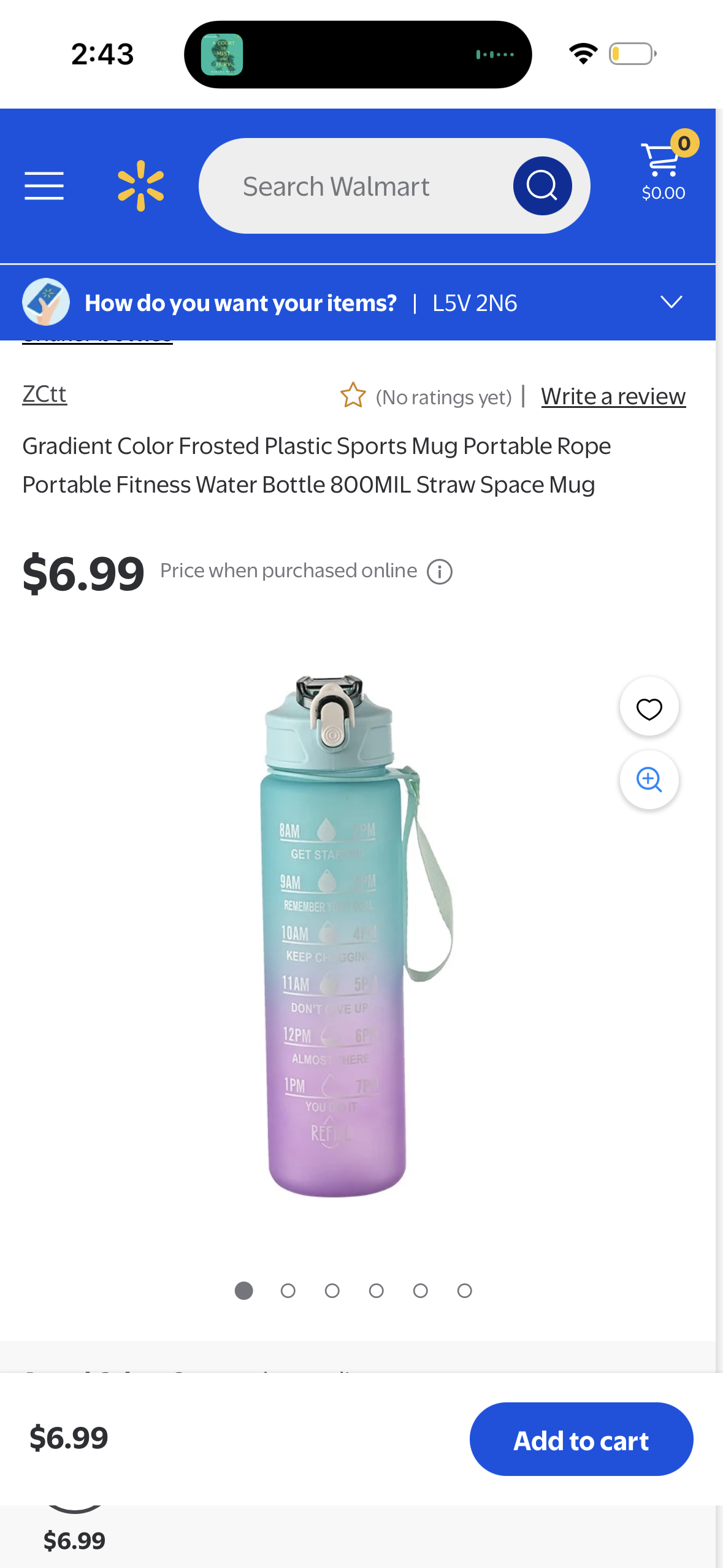 Gradient Color Frosted Plastic Sports Mug Portable Rope Portable Fitness Water Bottle 800MIL Straw Space Mug, Purple & Blue