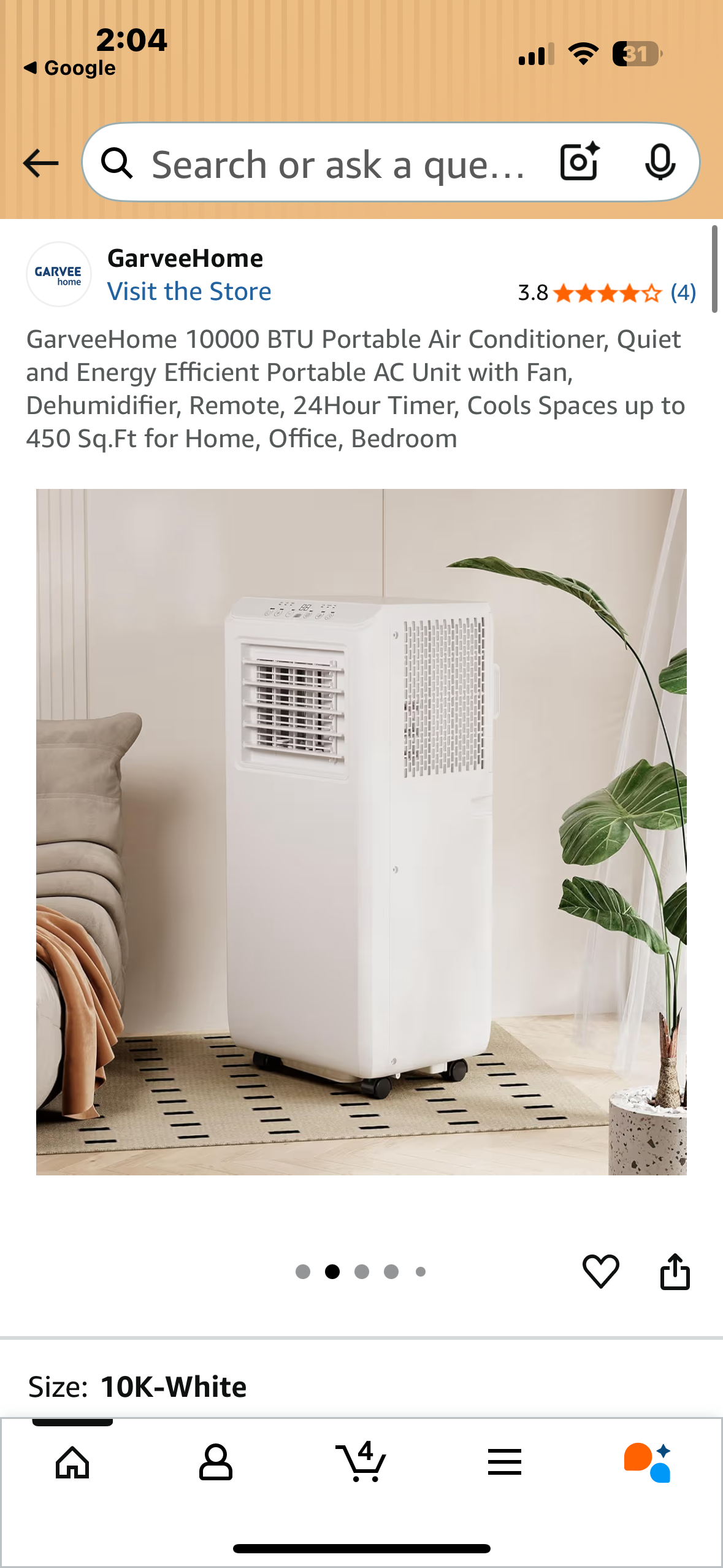 GarveeHome 10000 BTU Portable Air Conditioner, Quiet and Energy Efficient Portable AC Unit with Fan, Dehumidifier, Remote, 24Hour Timer, Cools Spaces up to 450 Sq.Ft for Home, Office, Bedroom (R706)