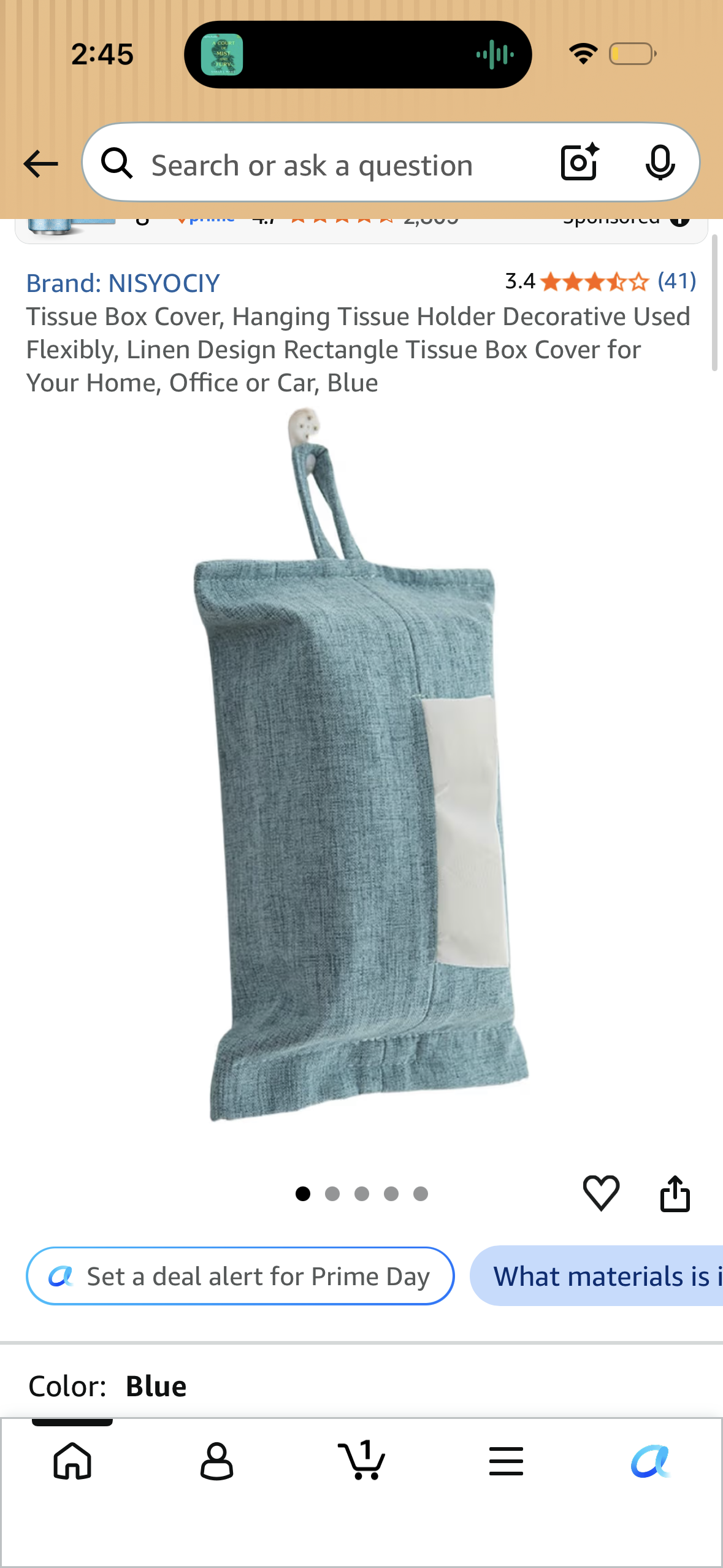 Tissue Box Cover, Hanging Tissue Holder Decorative Used ‌Flexibly, Linen Design Rectangle Tissue Box Cover for Your Home, Office or Car, Blue