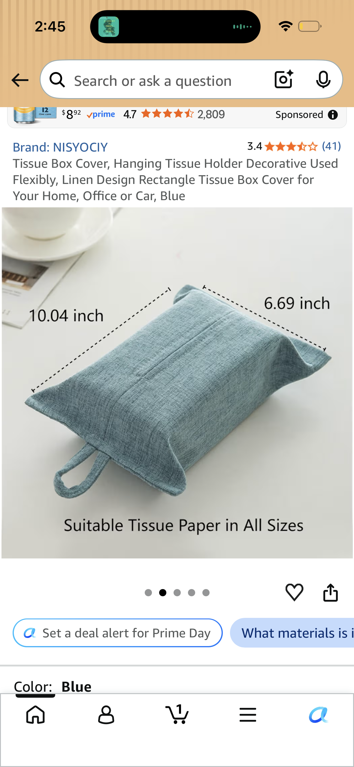 Tissue Box Cover, Hanging Tissue Holder Decorative Used ‌Flexibly, Linen Design Rectangle Tissue Box Cover for Your Home, Office or Car, Blue