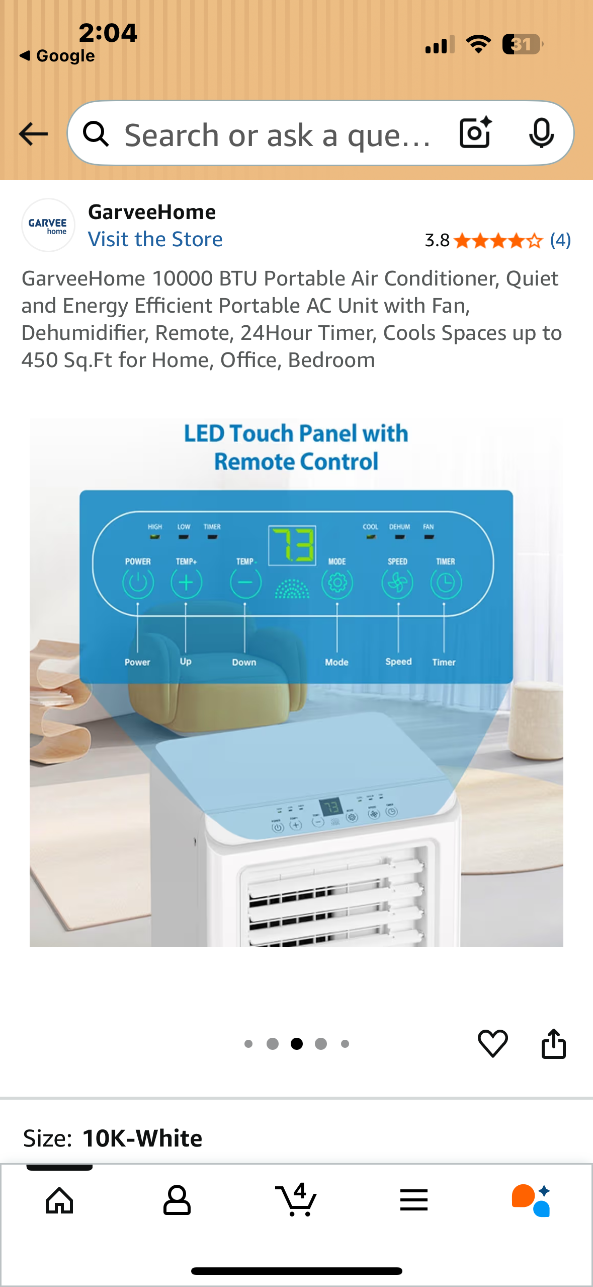 GarveeHome 10000 BTU Portable Air Conditioner, Quiet and Energy Efficient Portable AC Unit with Fan, Dehumidifier, Remote, 24Hour Timer, Cools Spaces up to 450 Sq.Ft for Home, Office, Bedroom (R706)