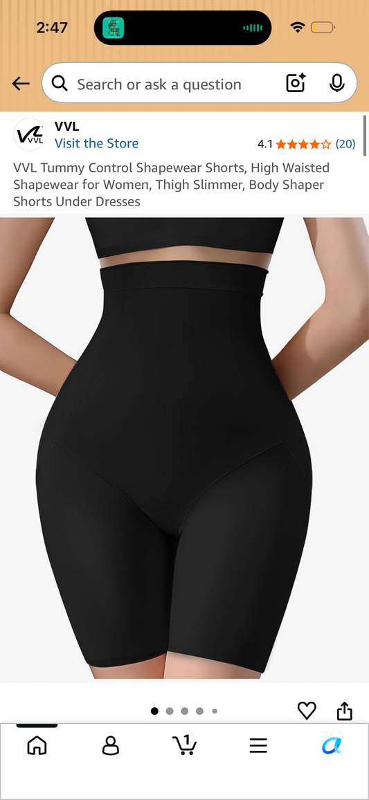 VVL Tummy Control Shapewear Shorts, High Waisted Shapewear for Women, Thigh Slimmer, Body Shaper Shorts Under Dresses (Size Large)