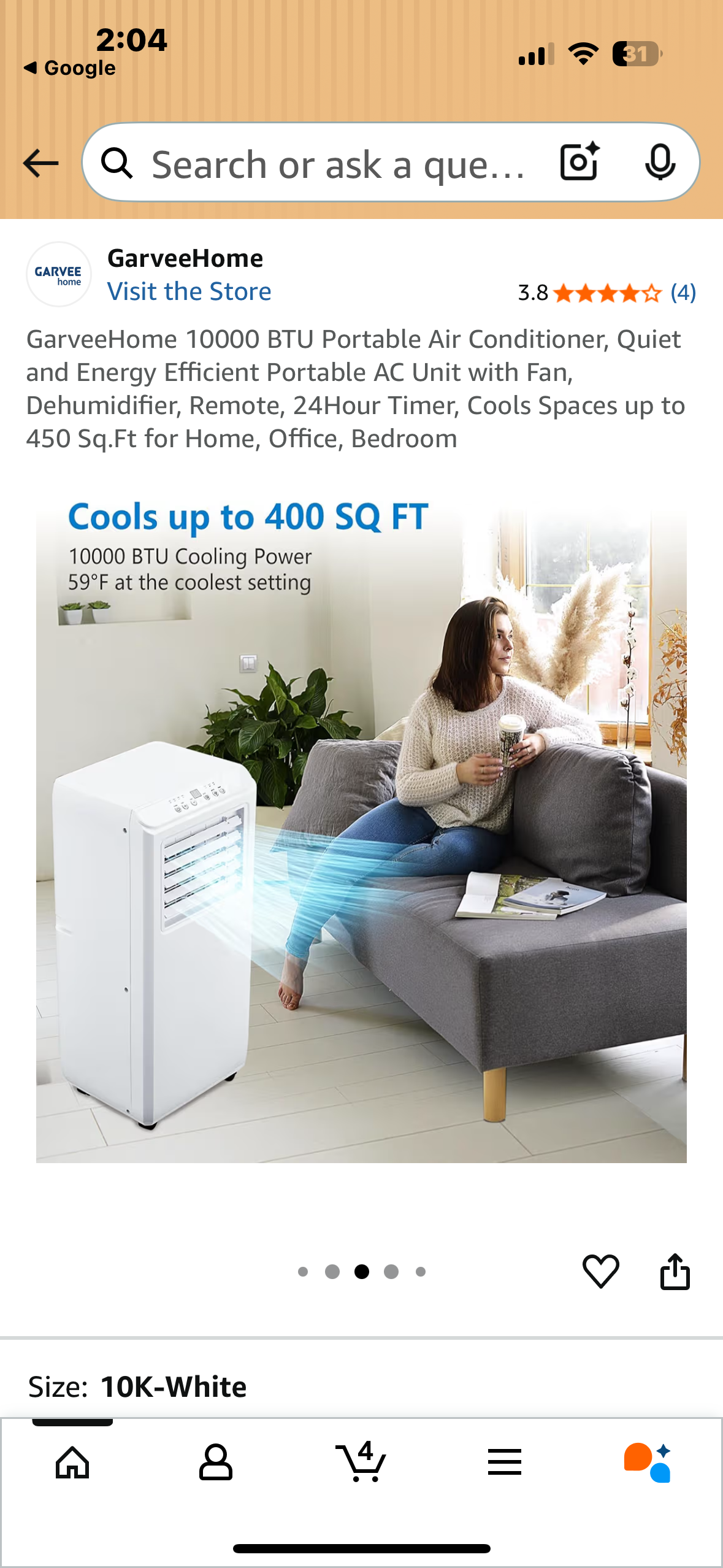 GarveeHome 10000 BTU Portable Air Conditioner, Quiet and Energy Efficient Portable AC Unit with Fan, Dehumidifier, Remote, 24Hour Timer, Cools Spaces up to 450 Sq.Ft for Home, Office, Bedroom (R706)
