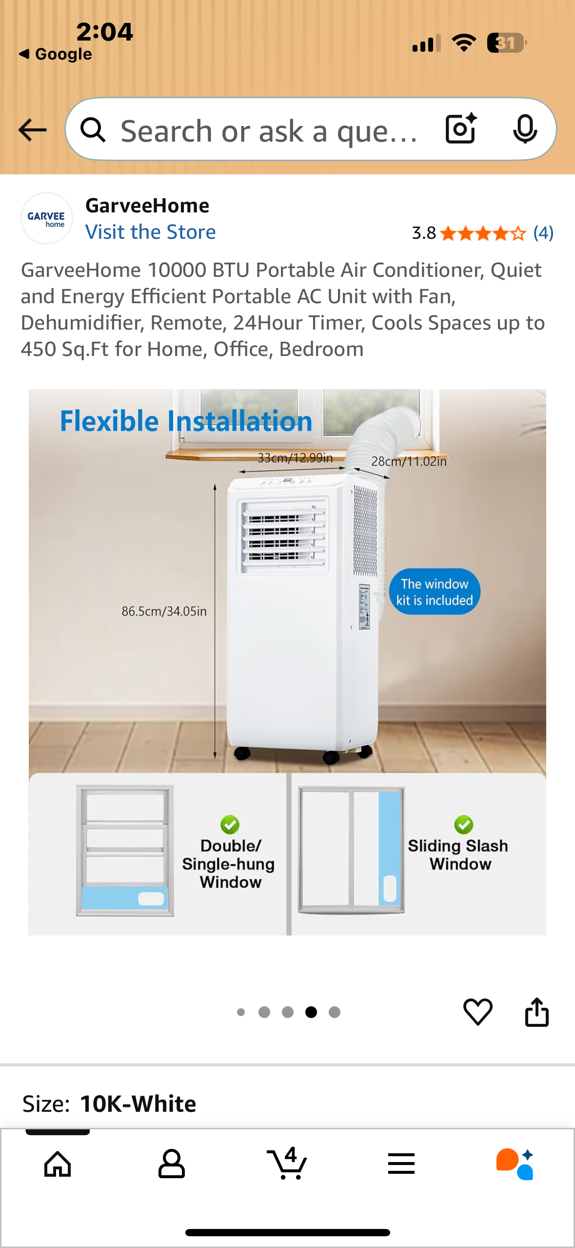 GarveeHome 10000 BTU Portable Air Conditioner, Quiet and Energy Efficient Portable AC Unit with Fan, Dehumidifier, Remote, 24Hour Timer, Cools Spaces up to 450 Sq.Ft for Home, Office, Bedroom (R706)