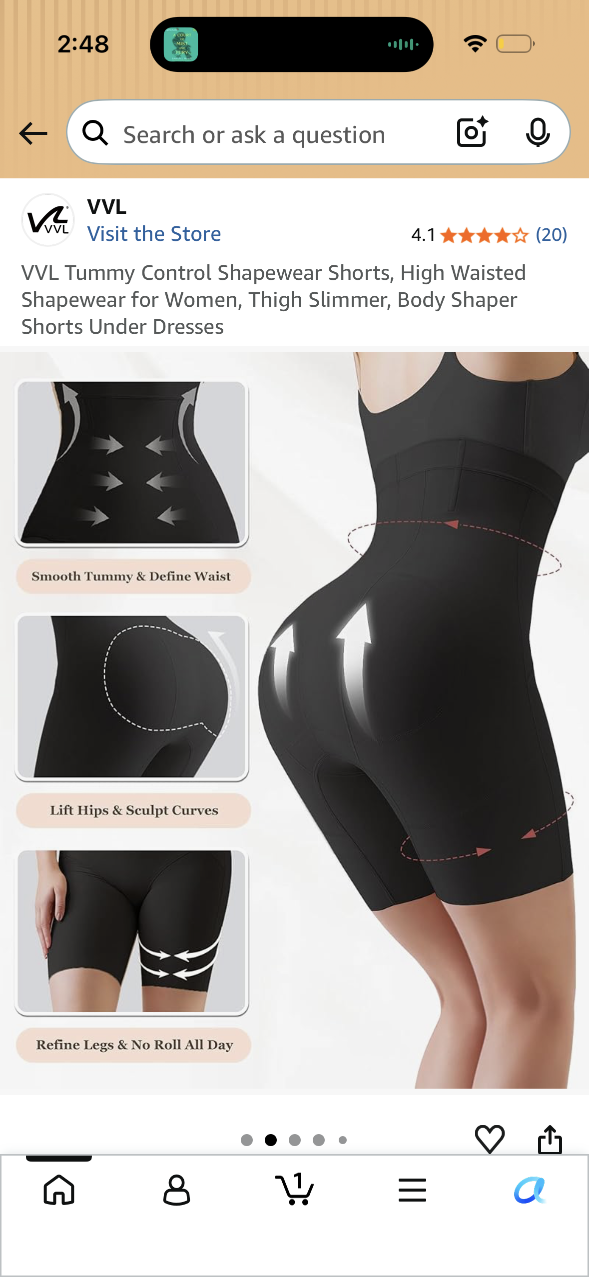 VVL Tummy Control Shapewear Shorts, High Waisted Shapewear for Women, Thigh Slimmer, Body Shaper Shorts Under Dresses (Size Large)