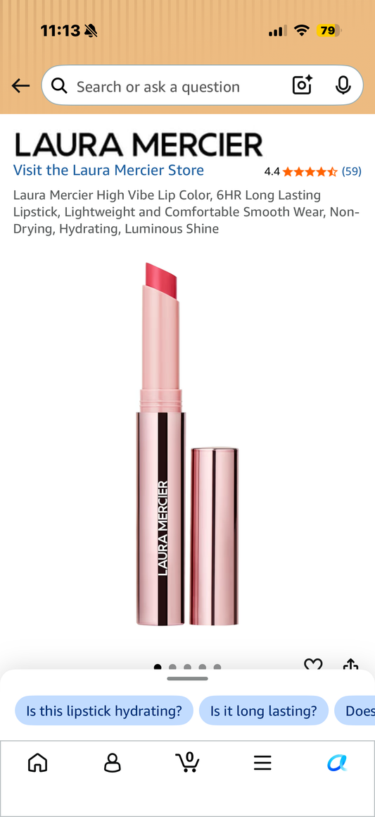 Laura Mercier High Vibe Lip Color, 6HR Long Lasting Lipstick, Lightweight and Comfortable Smooth Wear, Non-Drying, Hydrating, Luminous Shine BRIGHT