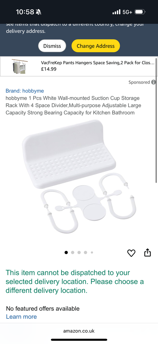 hobbyme 1 Pcs White Wall-mounted Suction Cup Storage Rack With 4 Space Divider,Multi-purpose Adjustable Large Capacity Strong Bearing Capacity for Kitchen Bathroom