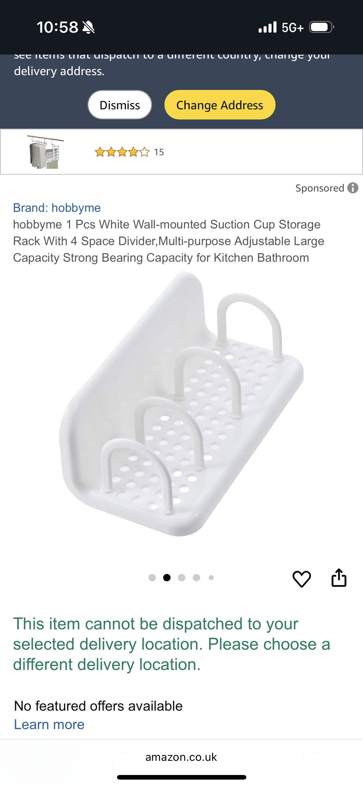 hobbyme 1 Pcs White Wall-mounted Suction Cup Storage Rack With 4 Space Divider,Multi-purpose Adjustable Large Capacity Strong Bearing Capacity for Kitchen Bathroom