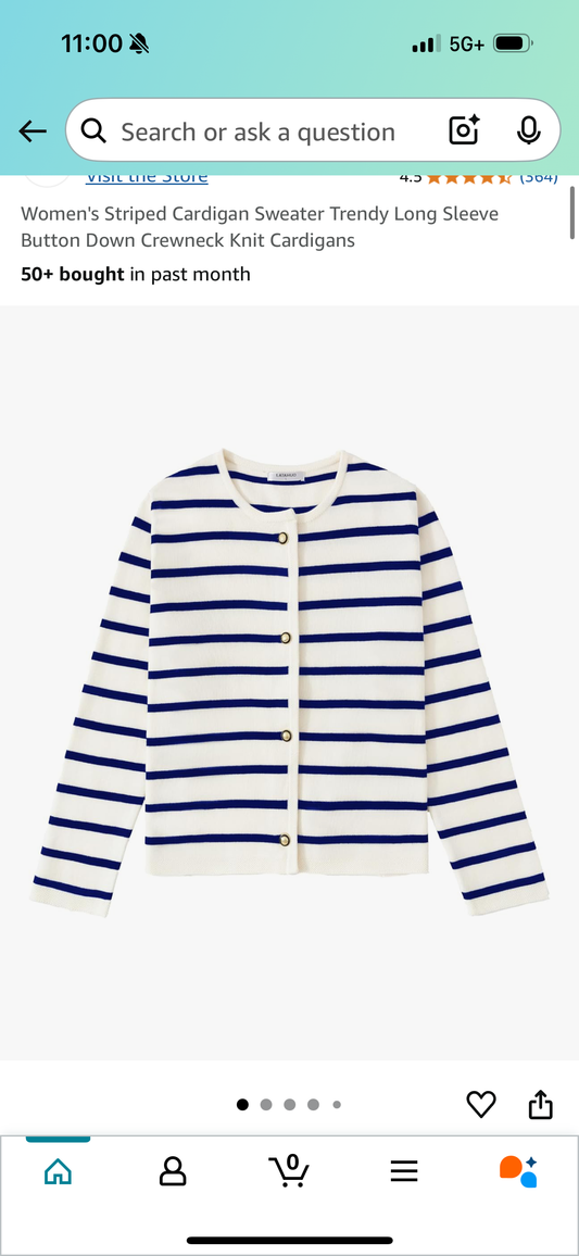 Women's Striped Cardigan Sweater Trendy Long Sleeve Button Down Crewneck Knit Cardigans