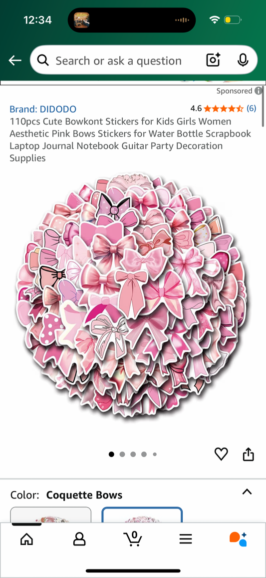 ‼️2 for $3‼️ 110pcs Cute Bowkont Stickers for Kids Girls Women Aesthetic Pink Bows Stickers for Water Bottle Scrapbook Laptop Journal Notebook Guitar Party Decoration Supplies