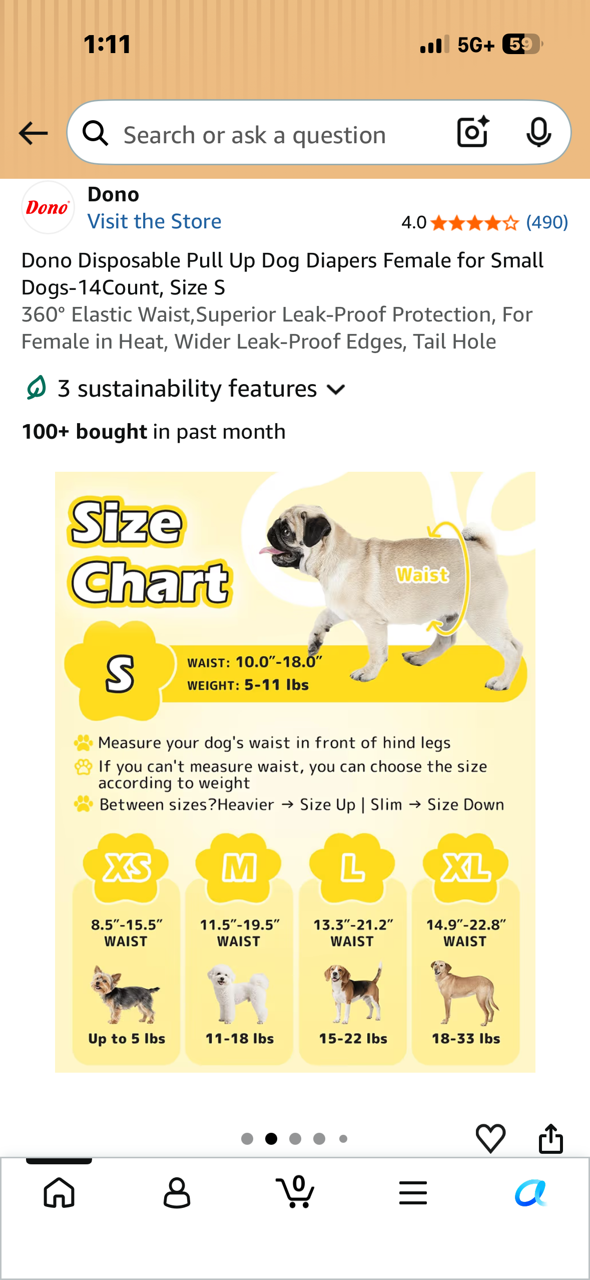 Dono Disposable Pull Up Dog Diapers Female for Small Dogs-14Count, Size S