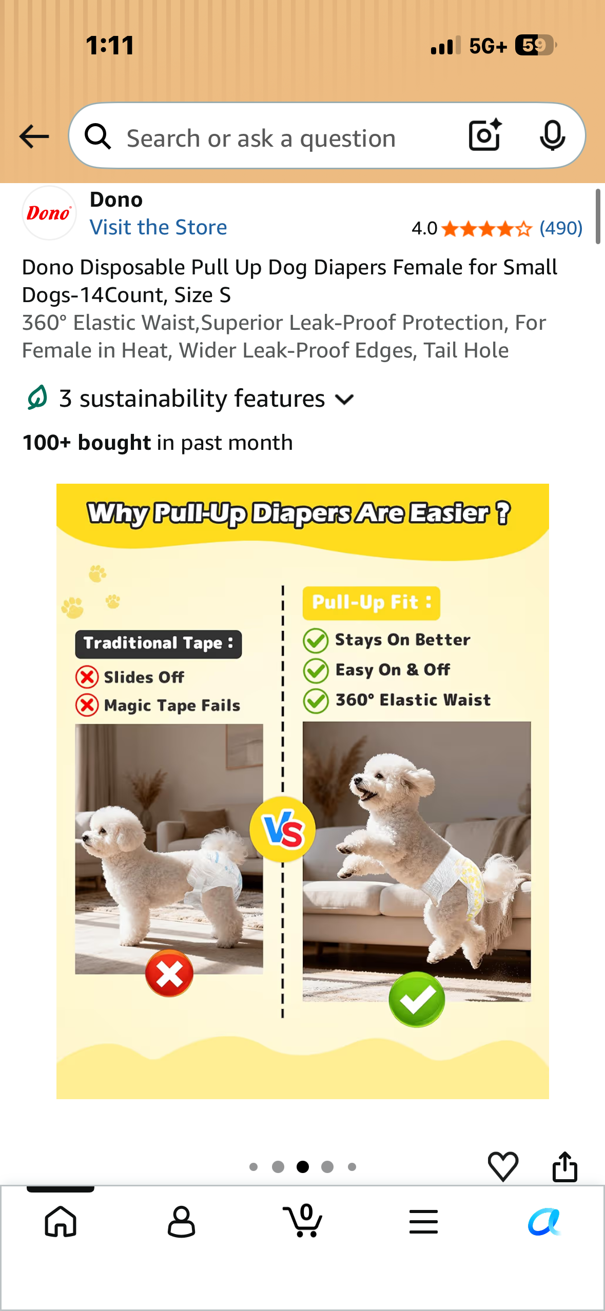 Dono Disposable Pull Up Dog Diapers Female for Small Dogs-14Count, Size S