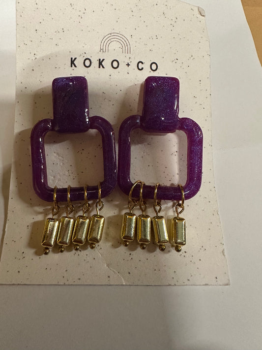 Purple and Gold Dangle Earrings