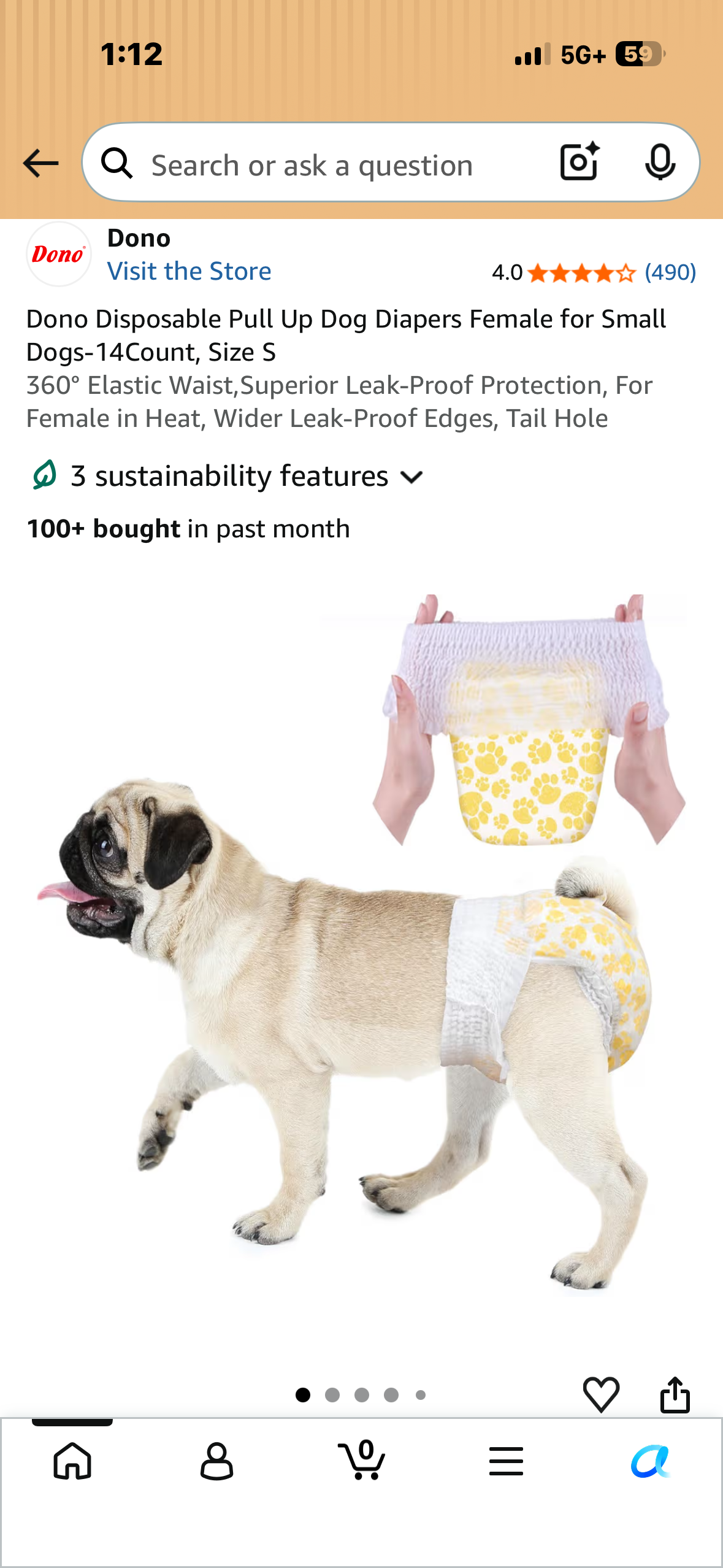 Dono Disposable Pull Up Dog Diapers Female for Small Dogs-14Count, Size S