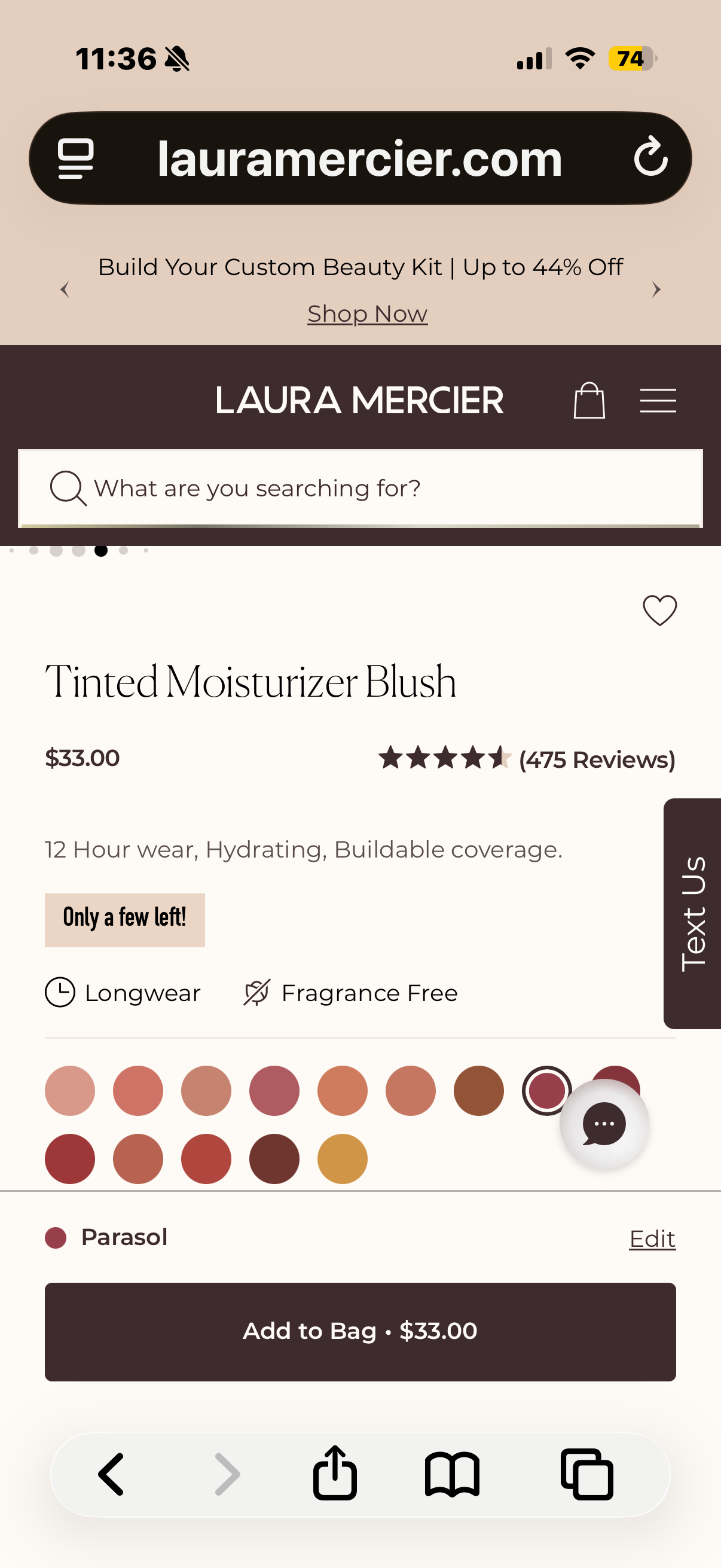 Laura Mercier Tinted Moisturizer Blush: Long Lasting Cream Blush, Lightweight, Buildable Coverage, 12 HR Hydrating Wear, Crème and Shimmer Finishes, Cheek Tint PARASOL