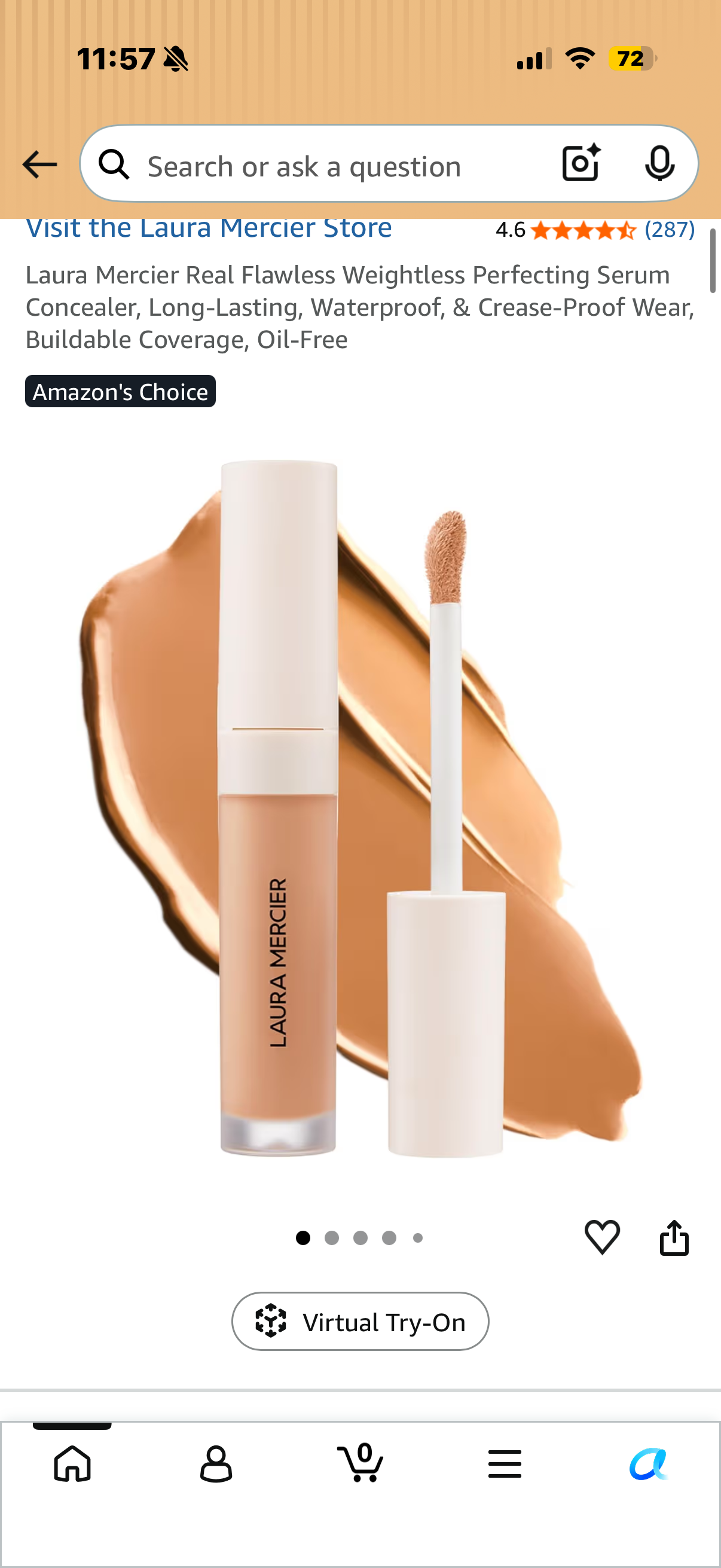 Laura Mercier Real Flawless Weightless Perfecting Serum Concealer, Long-Lasting, Waterproof, & Crease-Proof Wear, Buildable Coverage, Oil-Free 4N1