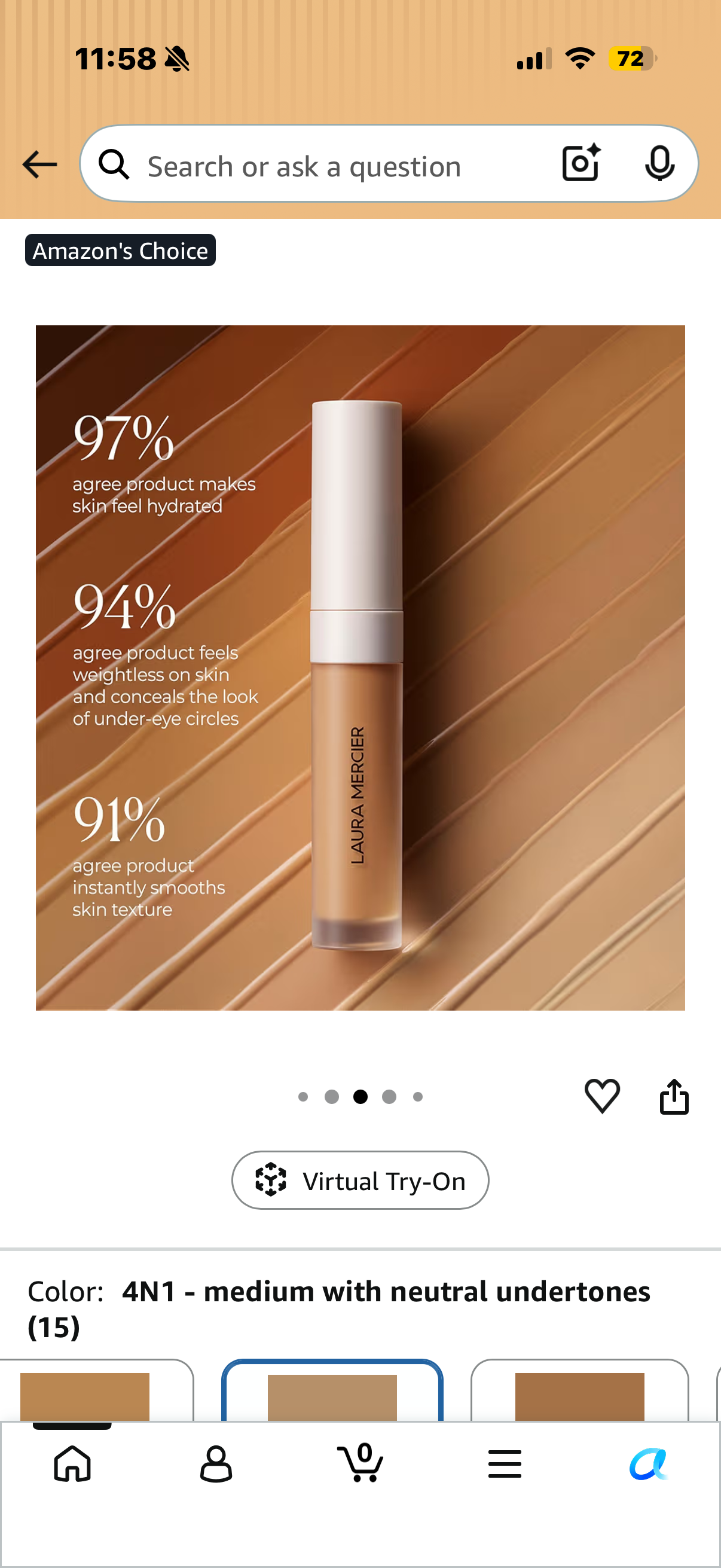 Laura Mercier Real Flawless Weightless Perfecting Serum Concealer, Long-Lasting, Waterproof, & Crease-Proof Wear, Buildable Coverage, Oil-Free 4N1