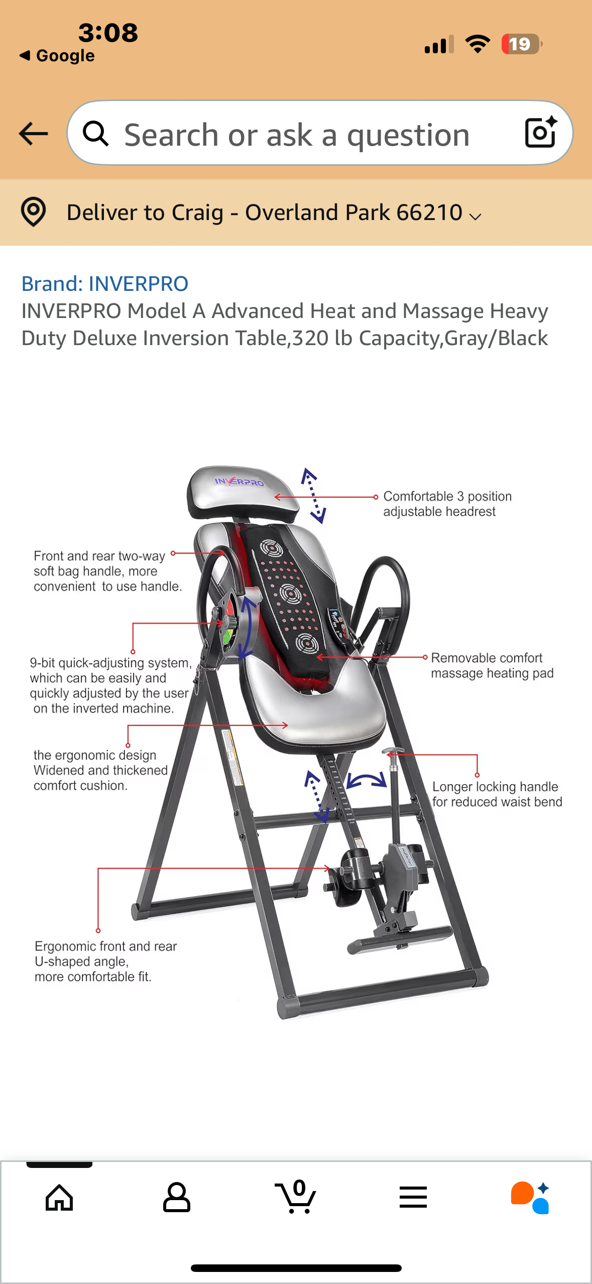INVERPRO Model A Advanced Heat and Massage Heavy Duty Deluxe Inversion Table, 320 lb Capacity, Gray/Black (W522)