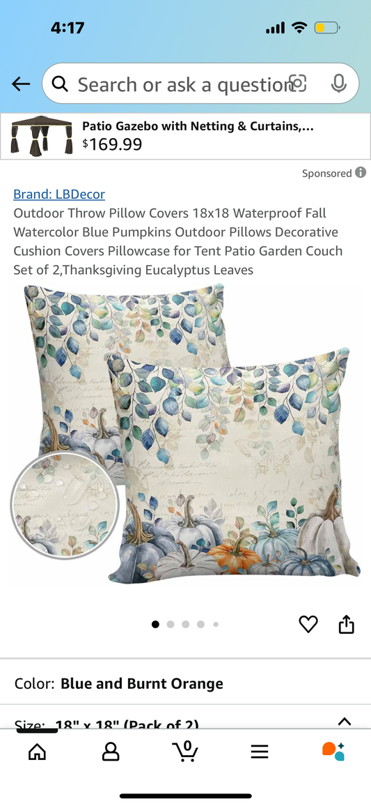 Outdoor Throw Pillow Covers 18x18 Fall Watercolor Set of 2