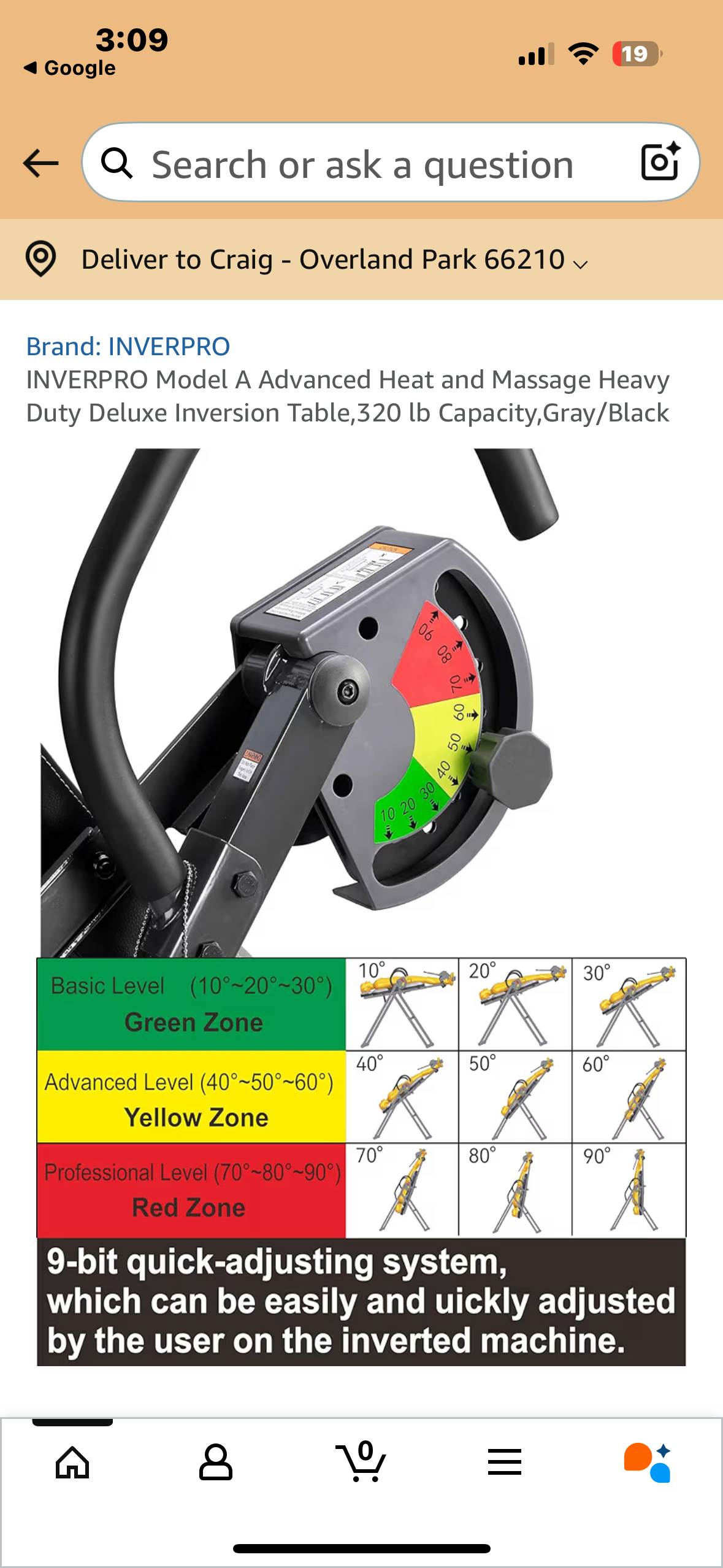 INVERPRO Model A Advanced Heat and Massage Heavy Duty Deluxe Inversion Table, 320 lb Capacity, Gray/Black (W522)