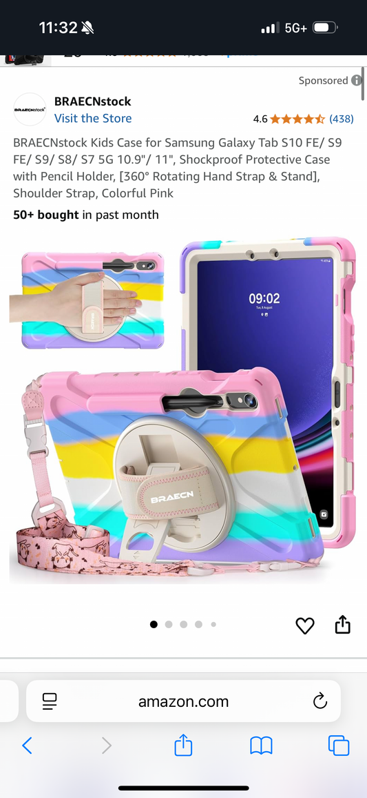 Kids Case for Tablet S10 FE/ S9 FE/ S9/ S8/ S7 5G 10.9"/ 11" Samsung Galaxy Tab, Shockproof Protective Case with Pencil Holder, 360° Rotating Hand Strap & Stand, Shoulder Strap