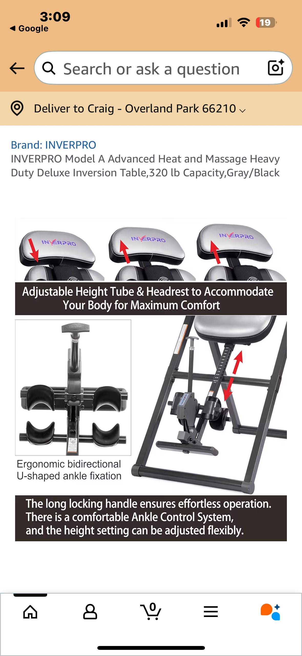 INVERPRO Model A Advanced Heat and Massage Heavy Duty Deluxe Inversion Table, 320 lb Capacity, Gray/Black (W522)