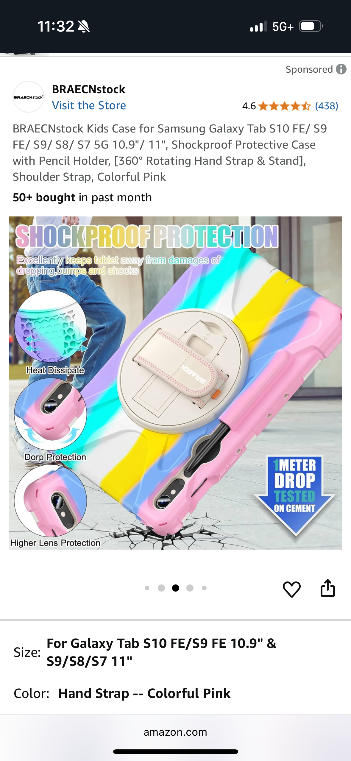Kids Case for Tablet S10 FE/ S9 FE/ S9/ S8/ S7 5G 10.9"/ 11" Samsung Galaxy Tab, Shockproof Protective Case with Pencil Holder, 360° Rotating Hand Strap & Stand, Shoulder Strap