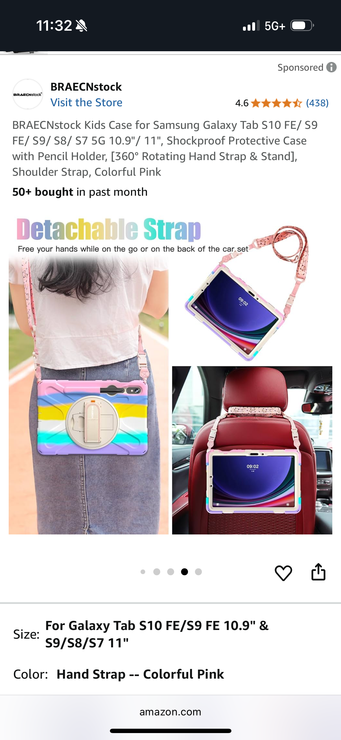 Kids Case for Tablet S10 FE/ S9 FE/ S9/ S8/ S7 5G 10.9"/ 11" Samsung Galaxy Tab, Shockproof Protective Case with Pencil Holder, 360° Rotating Hand Strap & Stand, Shoulder Strap