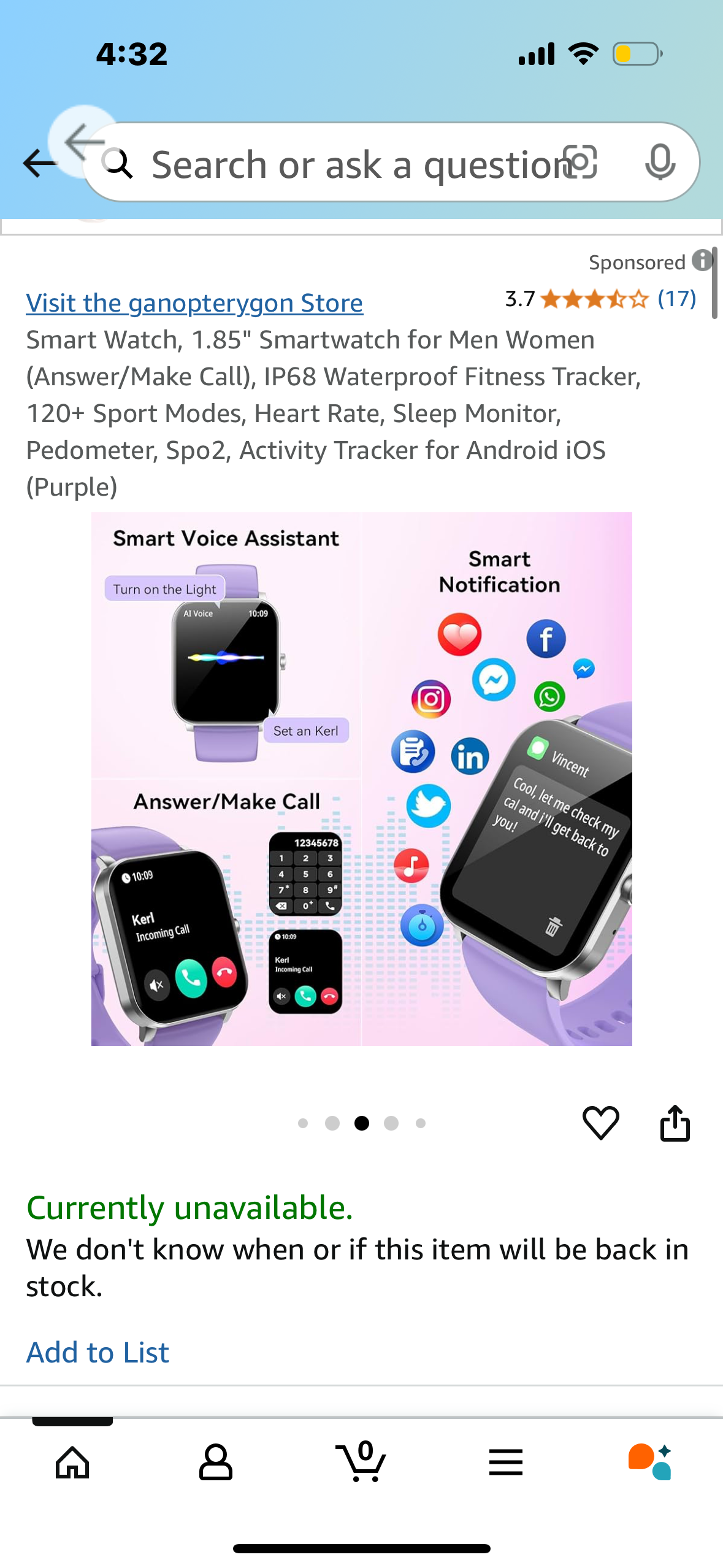 Smart Watch, 1.85" Smartwatch for Men Women (Answer/Make Call), IP68 Waterproof Fitness Tracker, 120+ Sport Modes, Heart Rate, Sleep Monitor, Pedometer, Spo2, Activity Tracker for Android iOS (Purple
