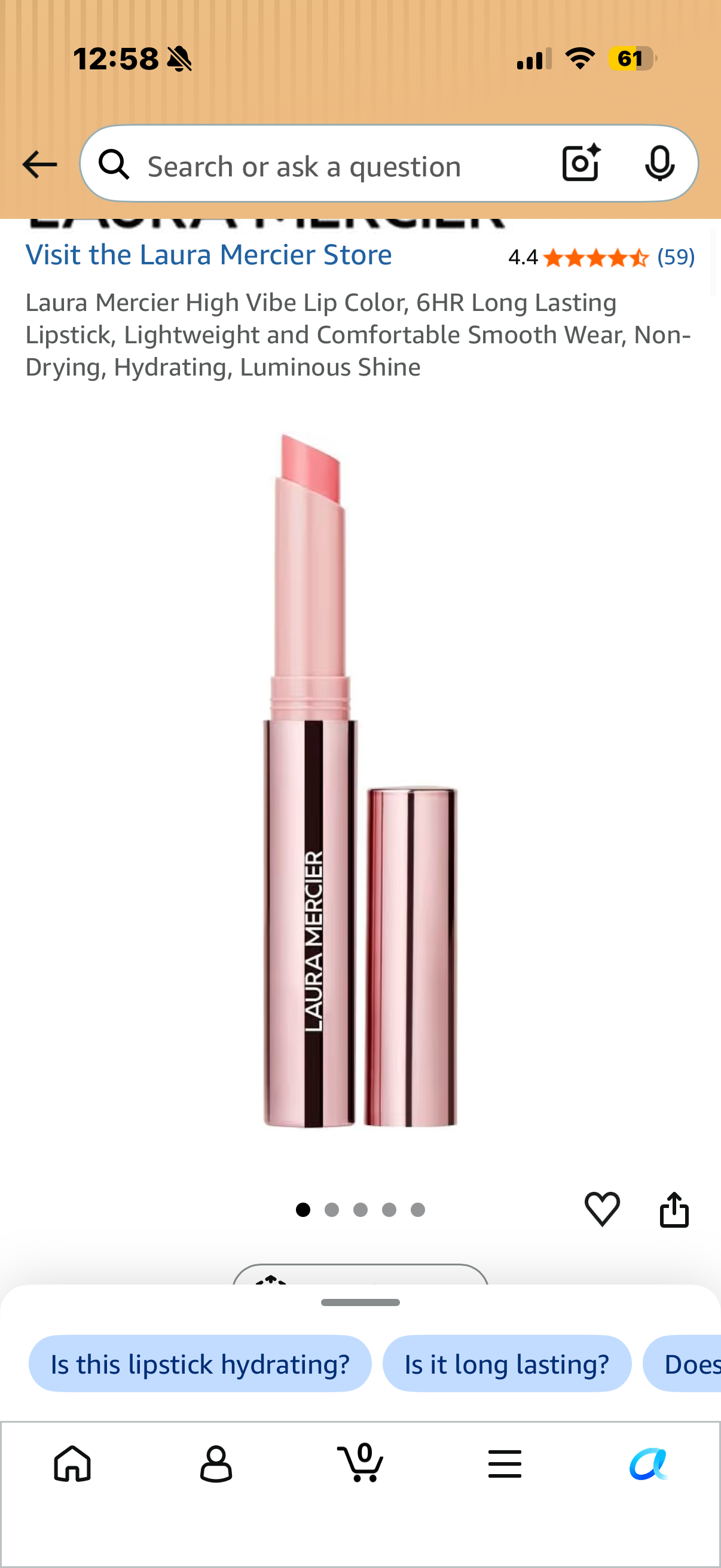 Laura Mercier High Vibe Lip Color, 6HR Long Lasting Lipstick, Lightweight and Comfortable Smooth Wear, Non-Drying, Hydrating, Luminous Shine LIKE