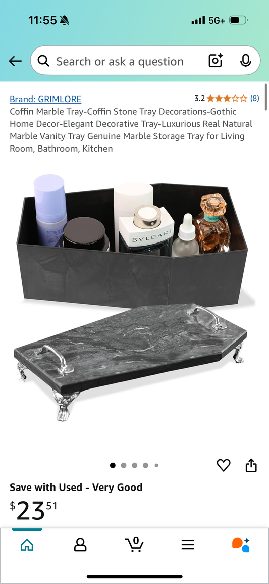 Coffin Marble Tray-Coffin Stone Tray Decorations-Gothic Home Decor-Elegant Decorative Tray-Luxurious Real Natural Marble Vanity Tray Genuine Marble Storage Tray for Living Room, Bathroom, Kitchen