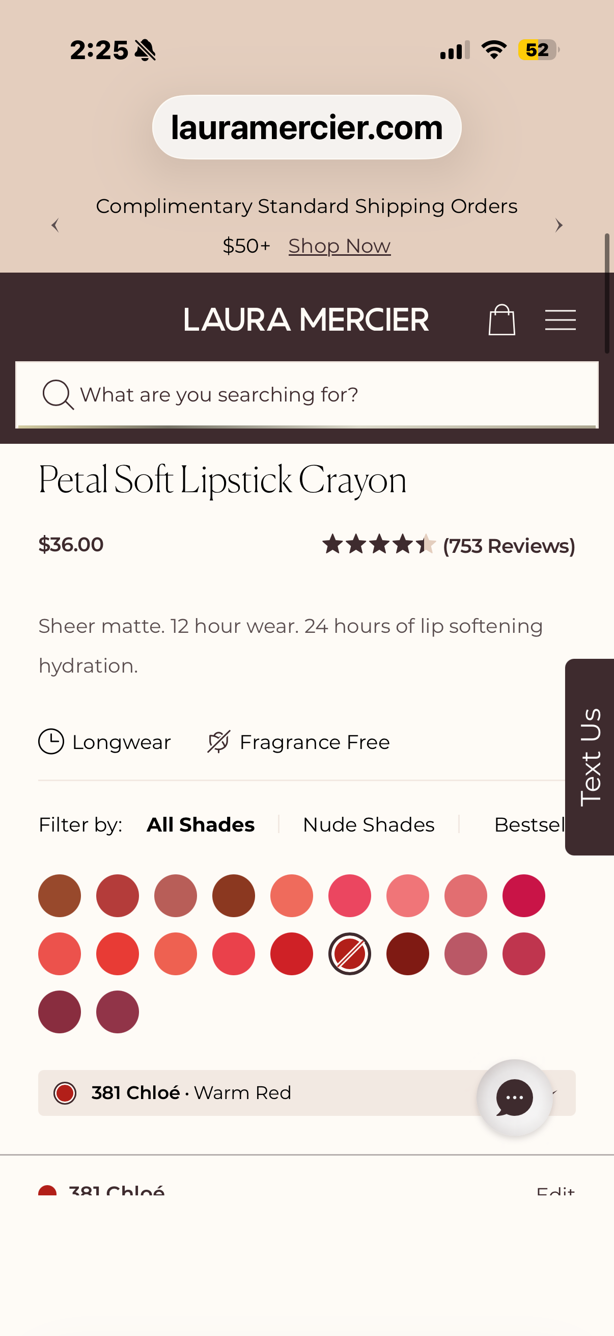 Laura Mercier Petal Soft Lipstick Crayon, 24HR Lip Softening Hydration, 12HR Sheer Matte Lip Color, Comfortable Weightless Wear, Diffused, Blurred Effect CHLOE