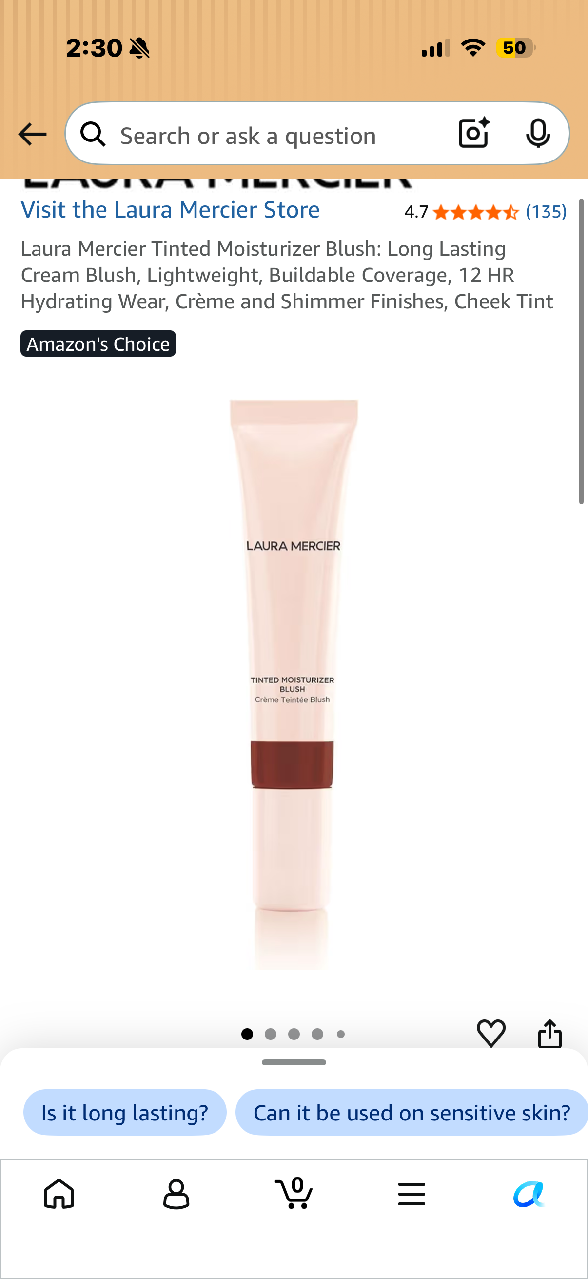 Laura Mercier Tinted Moisturizer Blush: Long Lasting Cream Blush, Lightweight, Buildable Coverage, 12 HR Hydrating Wear, Crème and Shimmer Finishes, Cheek Tint FRENCH RIVIERA