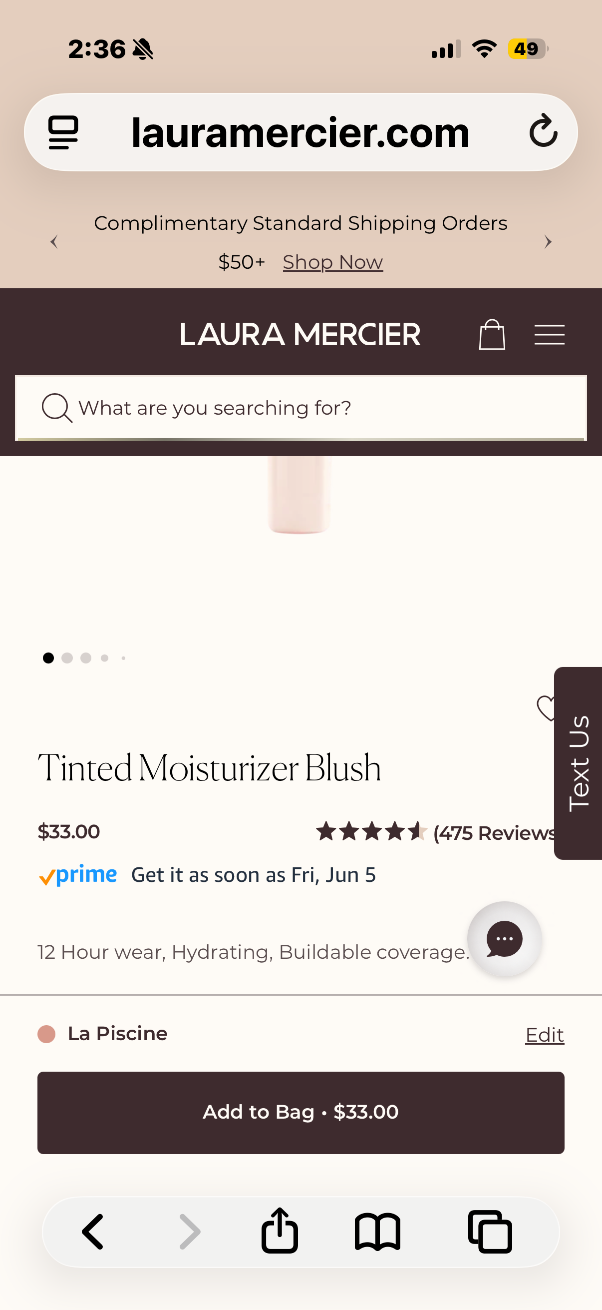 Laura Mercier Tinted Moisturizer Blush: Long Lasting Cream Blush, Lightweight, Buildable Coverage, 12 HR Hydrating Wear, Crème and Shimmer Finishes, Cheek Tint LA PISCINE