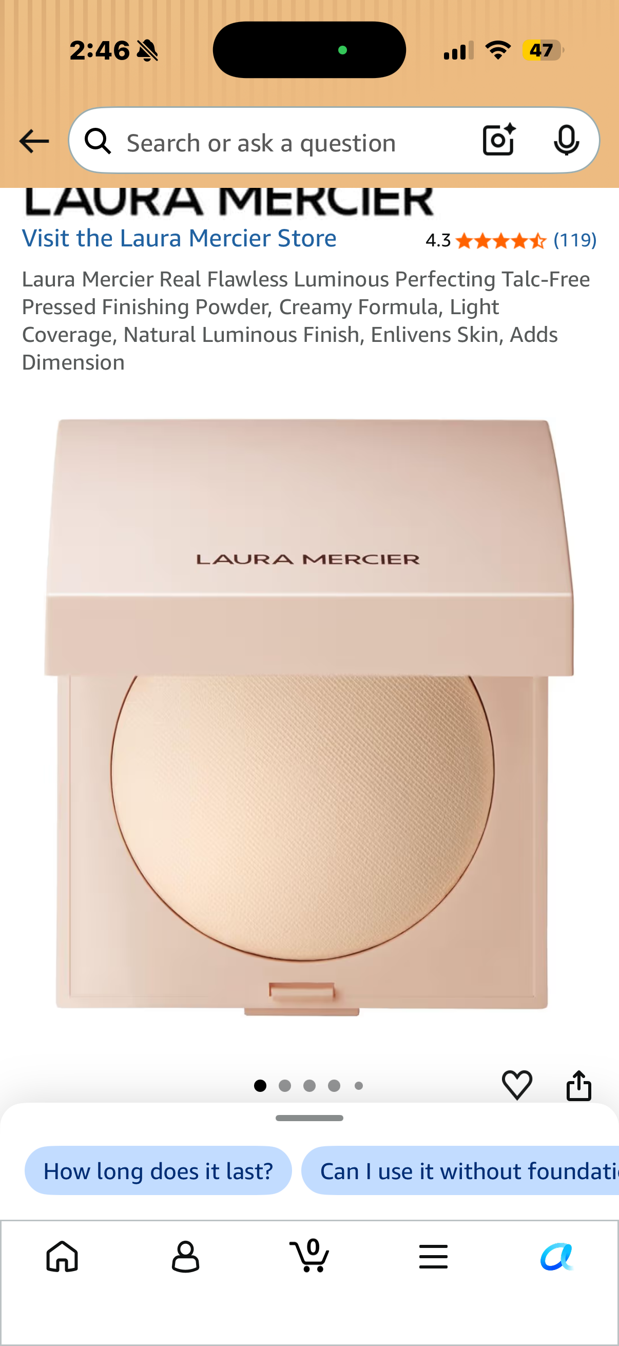 Laura Mercier Real Flawless Luminous Perfecting Talc-Free Pressed Finishing Powder, Creamy Formula, Light Coverage, Natural Luminous Finish, Enlivens Skin, Adds Dimension