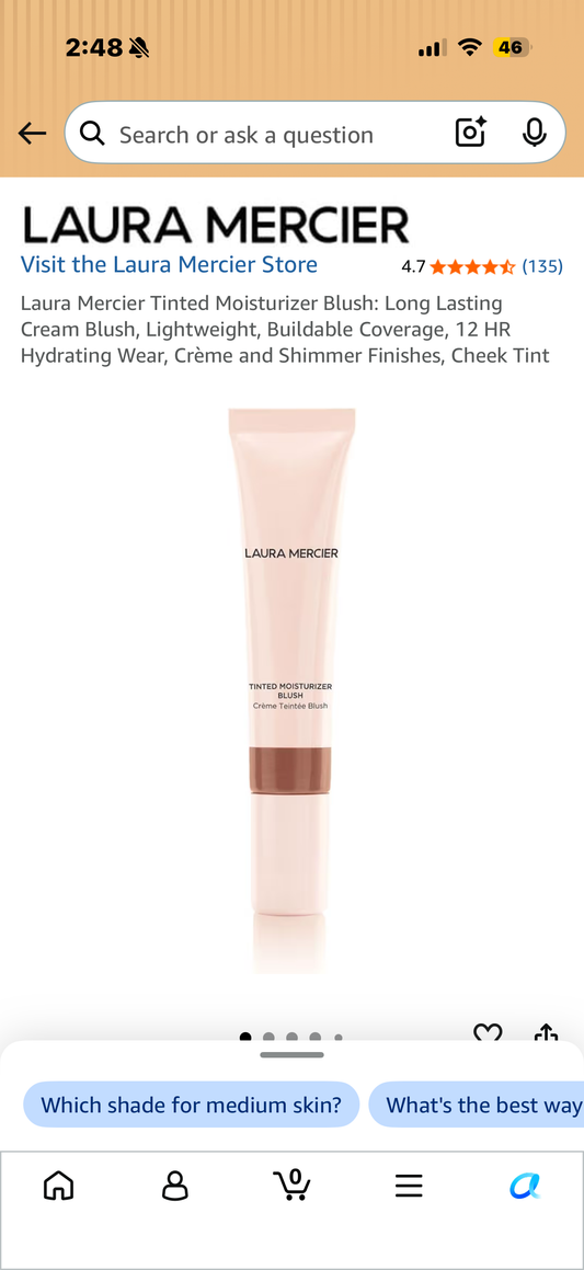 Laura Mercier Tinted Moisturizer Blush: Long Lasting Cream Blush, Lightweight, Buildable Coverage, 12 HR Hydrating Wear, Crème and Shimmer Finishes, Cheek Tint COASTLINE