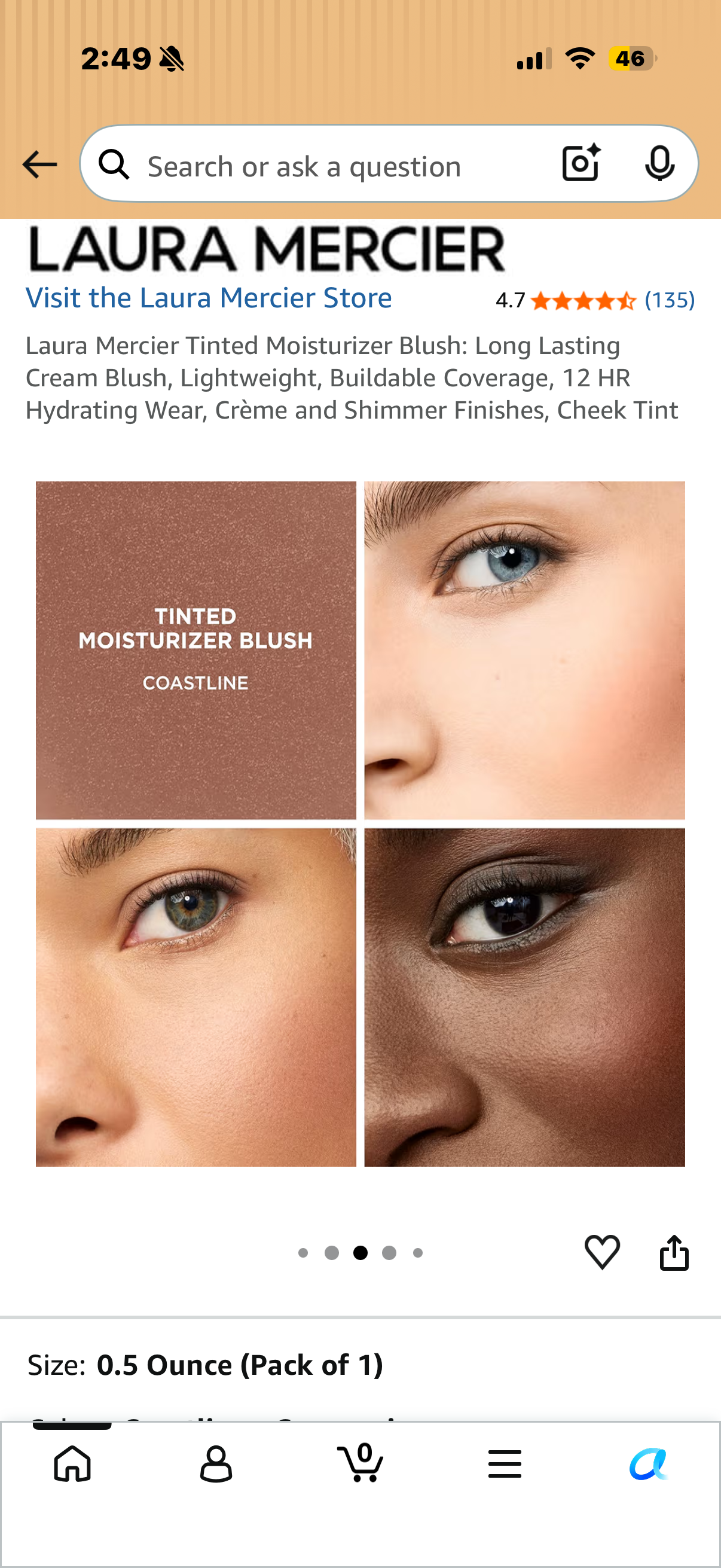 Laura Mercier Tinted Moisturizer Blush: Long Lasting Cream Blush, Lightweight, Buildable Coverage, 12 HR Hydrating Wear, Crème and Shimmer Finishes, Cheek Tint COASTLINE