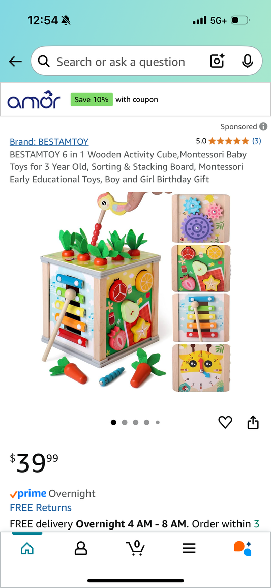 6 in 1 Wooden Activity Cube,Montessori Baby Toys for 3 Year Old, Sorting & Stacking Board, Montessori Early Educational Toys, Boy and Girl Birthday Gift