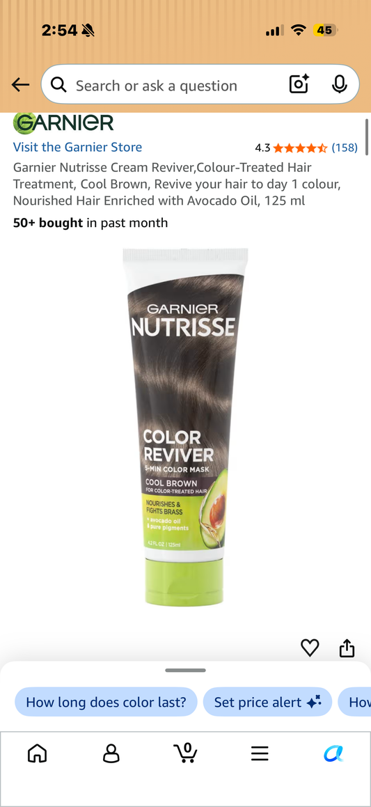 Garnier Nutrisse Cream Reviver,Colour-Treated Hair Treatment, Cool Brown, Revive your hair to day 1 colour, Nourished Hair Enriched with Avocado Oil, 125 ml