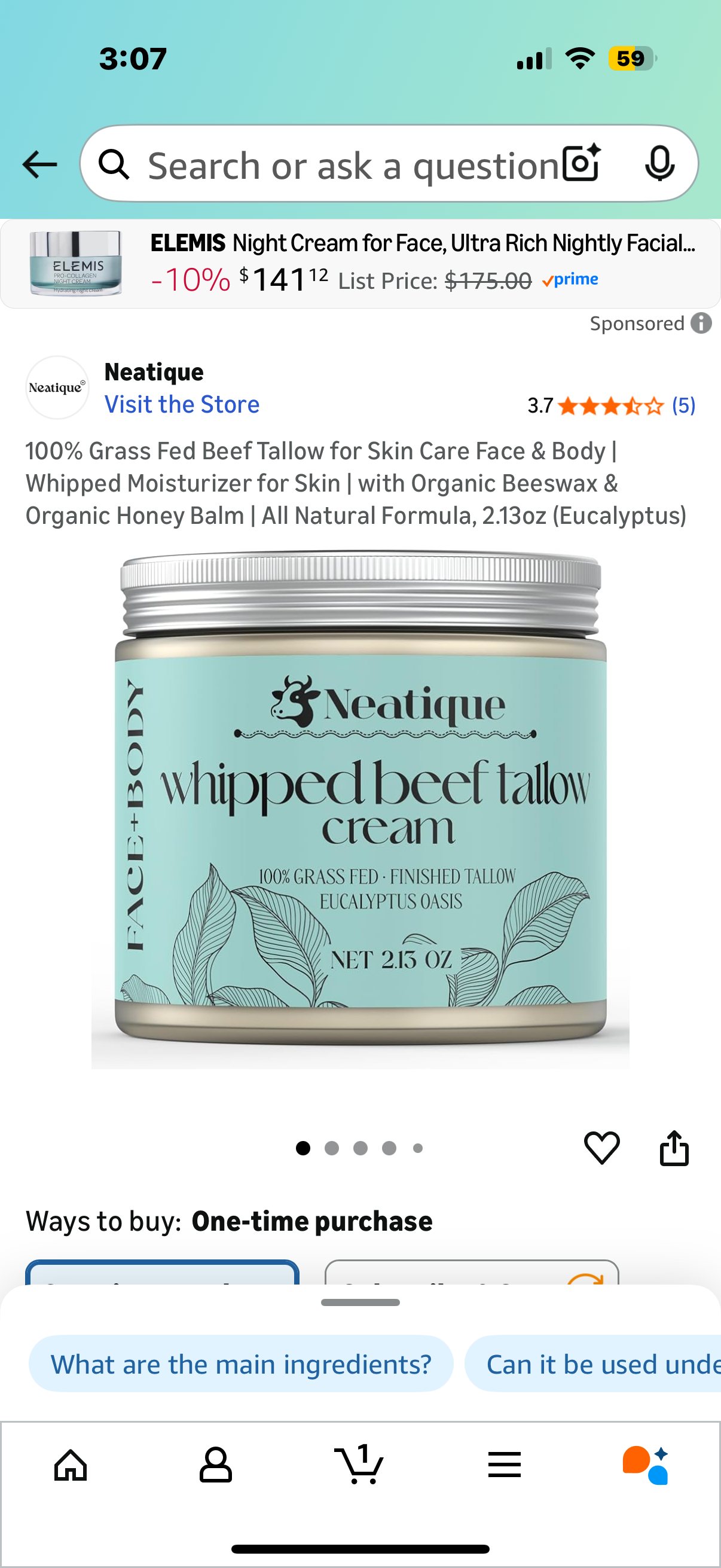 100% Grass Fed Beef Tallow for Skin Care Face & Body | Whipped Moisturizer for Skin | with Organic Beeswax & Organic Honey Balm | All Natural Formula, 2.13oz (Eucalyptus