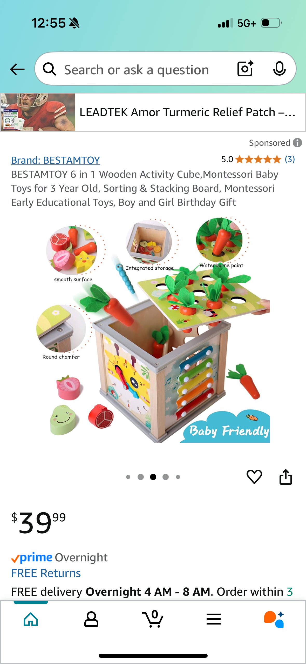 6 in 1 Wooden Activity Cube,Montessori Baby Toys for 3 Year Old, Sorting & Stacking Board, Montessori Early Educational Toys, Boy and Girl Birthday Gift