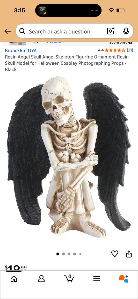 Resin Angel Skull Angel Skeleton Figurine Ornament Resin Skull Model for Halloween Cosplay Photographing Props - Black
