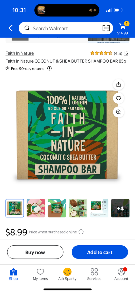 Faith in Nature COCONUT & SHEA BUTTER SHAMPOO BAR 85g - Vegan, Cruelty Free, Made in UK