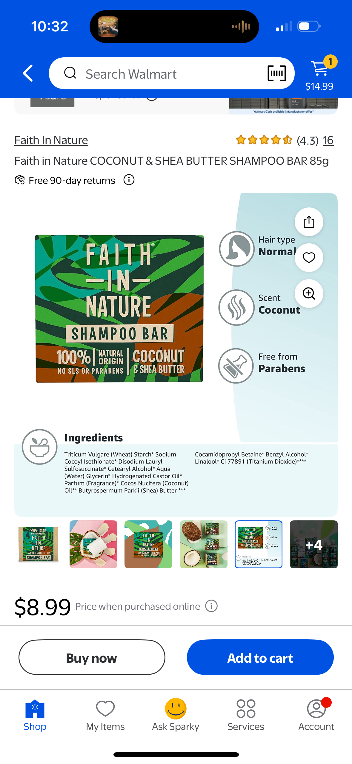 Faith in Nature COCONUT & SHEA BUTTER SHAMPOO BAR 85g - Vegan, Cruelty Free, Made in UK