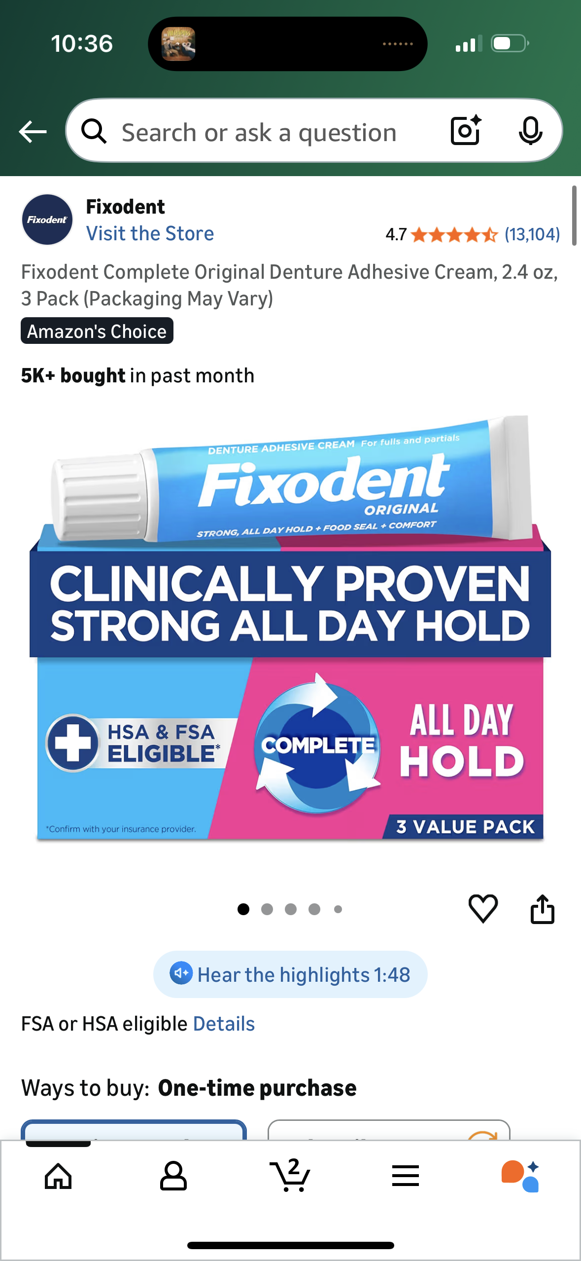 Fixodent Complete Original Denture Adhesive Cream, 2.4 oz, 3 Pack (Packaging May Vary)