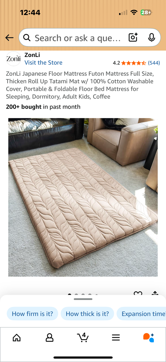 ZonLi Japanese Floor Mattress, Futon Mattress, Full Size, Thick Roll Up Tatami Mat w/ 100% Cotton Washable Cover, Portable & Foldable Floor Bed Mattress for Sleeping, Dormitory, Adult Kids, Coffee (B1121)