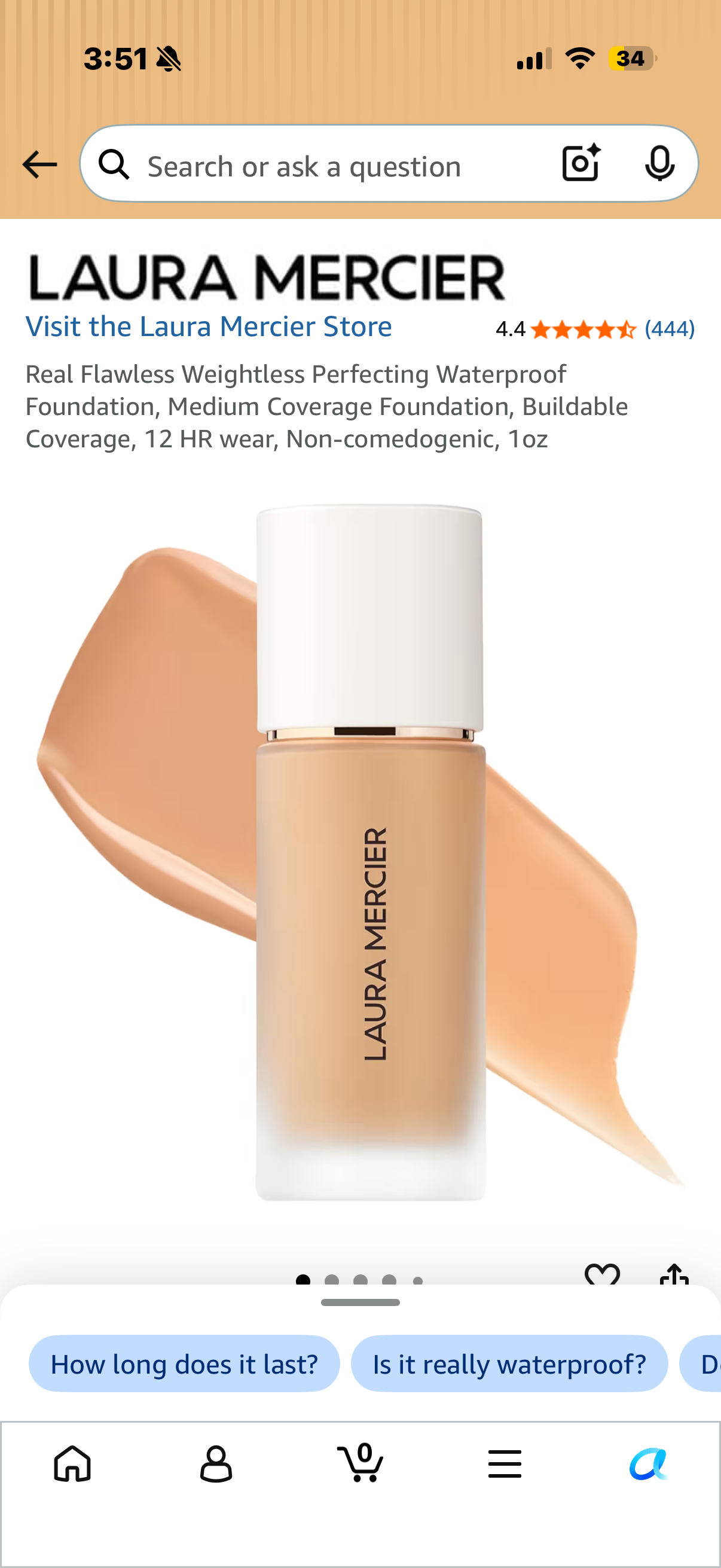 Real Flawless Weightless Perfecting Waterproof Foundation, Medium Coverage Foundation, Buildable Coverage, 12 HR wear, Non-comedogenic, 1oz ECRU
