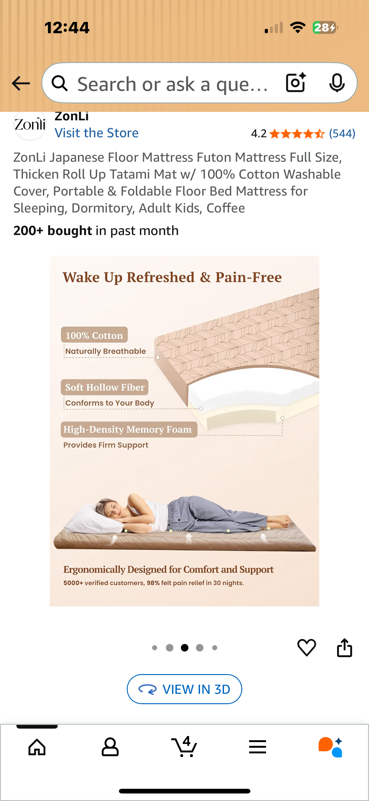 ZonLi Japanese Floor Mattress, Futon Mattress, Full Size, Thick Roll Up Tatami Mat w/ 100% Cotton Washable Cover, Portable & Foldable Floor Bed Mattress for Sleeping, Dormitory, Adult Kids, Coffee (B1121)