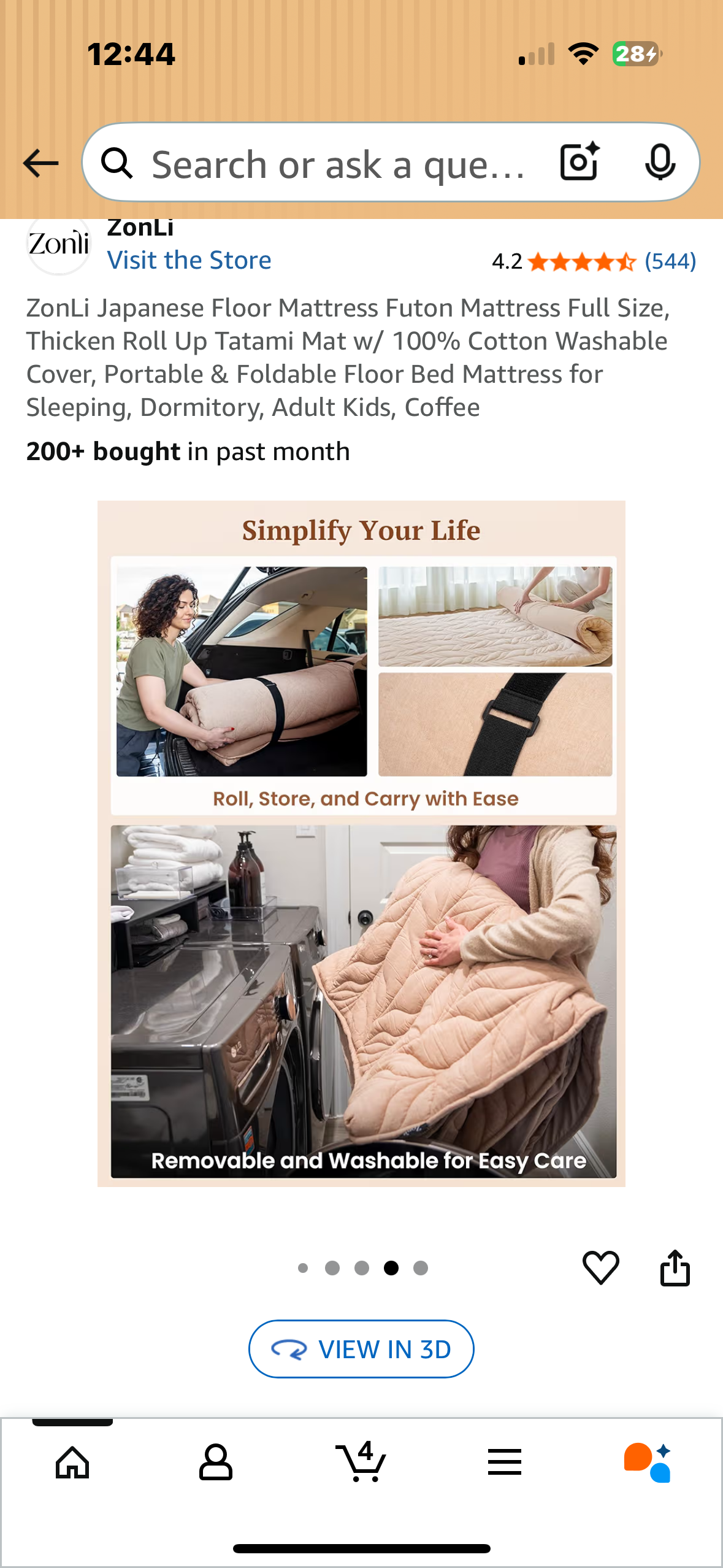 ZonLi Japanese Floor Mattress, Futon Mattress, Full Size, Thick Roll Up Tatami Mat w/ 100% Cotton Washable Cover, Portable & Foldable Floor Bed Mattress for Sleeping, Dormitory, Adult Kids, Coffee (B1121)